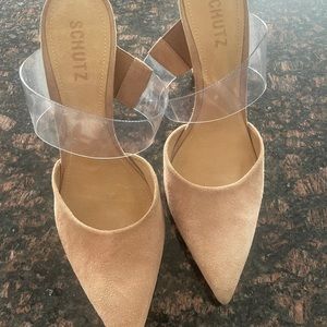 Schutz stiletto slide on heel size 9B in nude